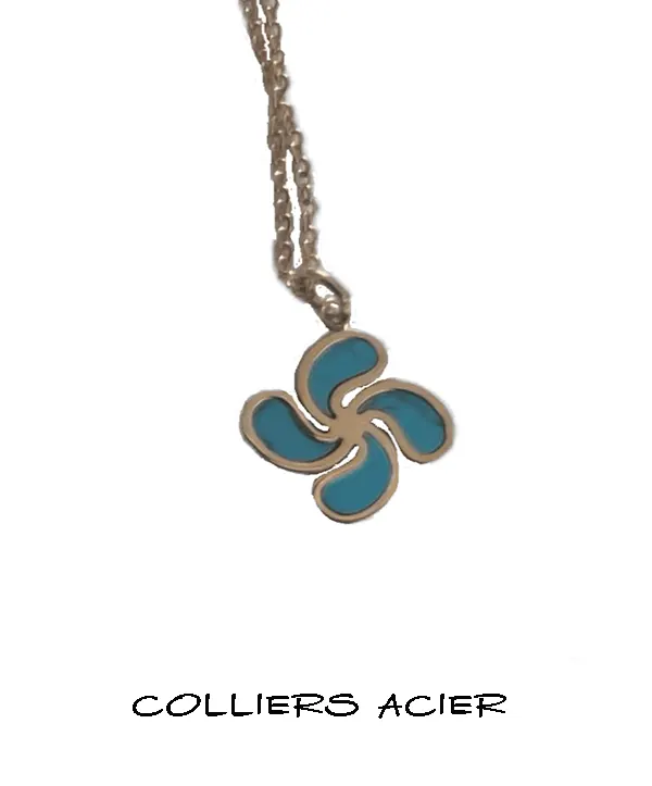 Collier croix basque en acier – Collection AMETSA, création artisanale basque